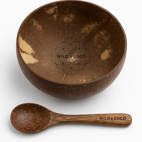 SET - Kokosschale mit heiliger Geometrie und Bambuslöffel